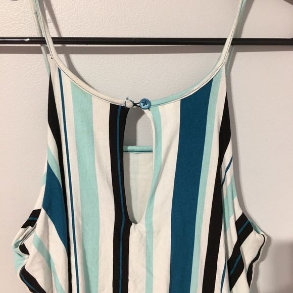 George women’s blue black white tie front striped romper size M - Picture 3 of 8